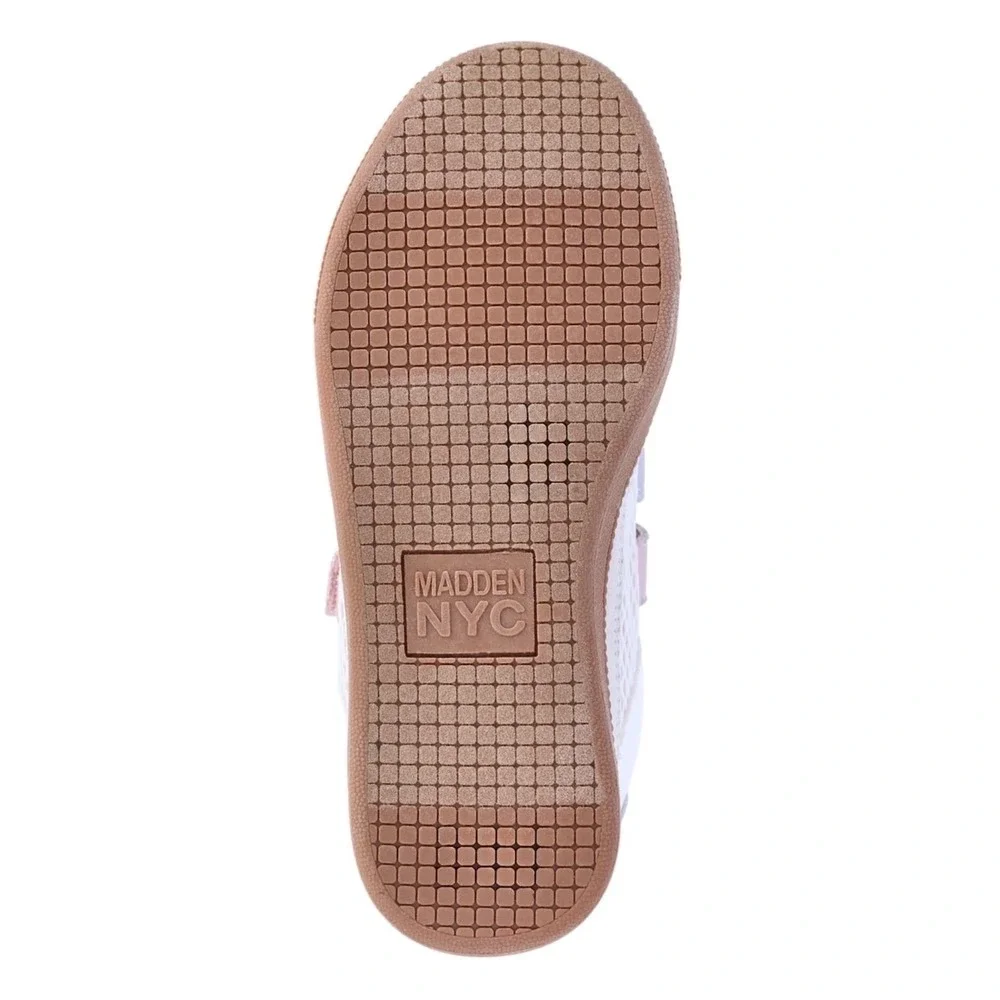 Madden NYC Girls Triple Strap Mesh Sneakers White Pink Iridescent Size 5 NWT